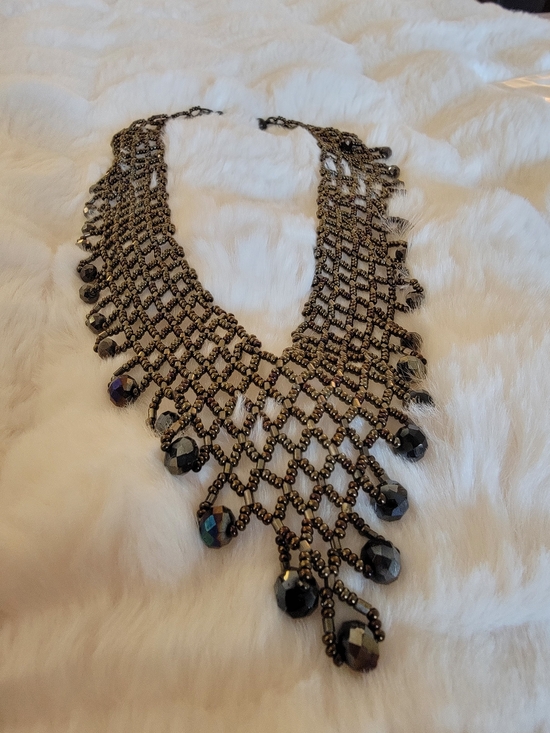 Jewelry - Beaded Statement Bib Necklace - Black